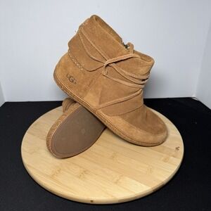 Ugg Shoes Women's 8 Reid Moc Moccasin Chestnut Brown Ankle Boots Leather Suede